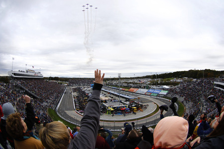 October 29, 2017 - Martinsville, Virginia, USA: Spectators look on during the National Anthem before the start of the First Data 500 at Martinsville Speedway in Martinsville, Virginia.のeditorial素材