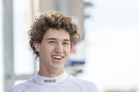 February 10, 2018 - Avondale, Arizona, USA: Matheus Leist (4) prepares to strap in to his ABC Supply IndyCar before a practice session for the Prix View at ISM Raceway in Avondale, Arizona.のeditorial素材
