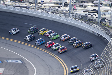February 17, 2018 - Daytona Beach, Florida, USA: Kyle Larson (42) leads the field during the PowerShares QQQ 300 at Daytona International Speedway in Daytona Beach, Florida.のeditorial素材