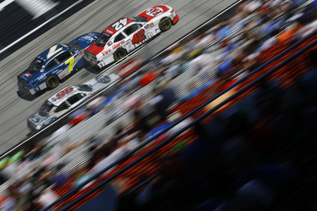 April 14, 2018 - Bristol, Tennessee, USA: John Hunter Nemechek (42) brings his race car down the back stretch during the Fitzgerald Glider Kits 300 at Bristol Motor Speedway in Bristol, Tennessee.のeditorial素材