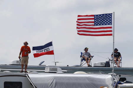 June 02, 2018 - Long Pond, Pennsylvania, USA: Fans look on from the infield during the Pocono Green 250 at Pocono Raceway in Long Pond, Pennsylvania.のeditorial素材