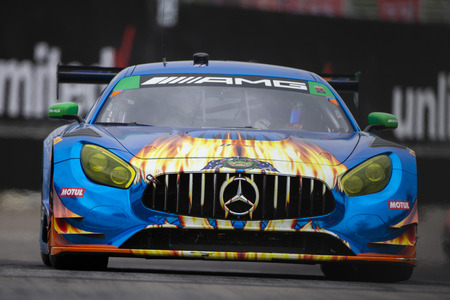 June 02, 2018 - Detroit, Michigan, USA: The SunEnergy 1 Racing Mercedes AMG GT3 car races for the Chevrolet Sports Car Challenge at Belle Isle Street Course in Detroit, Michigan.のeditorial素材
