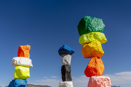 Seven Magic Mountains Sculpture Adds Splash of Color to Desert Near Las Vegasのeditorial素材