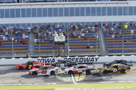 June 17, 2018 - Newton, Iowa, USA: Justin Allgaier (7) and Christopher Bell (20) lead the field to a restart during the Iowa 250 at Iowa Speedway in Newton, Iowa.のeditorial素材