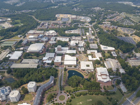 Aerial views of the University of North Carolina at Charlotte.  Established in 1946, UNCC is a...