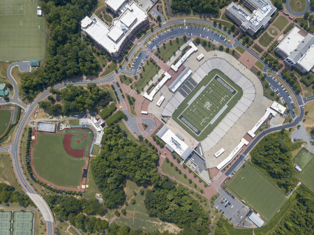 Aerial view of Jerry Richardson Stadium at the University of North Carolina at Charlotte.  Home of the UNCC 49ersのeditorial素材