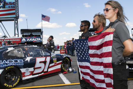 July 29, 2018 - Long Pond, Pennsylvania, USA: BJ McLeod (51) races through the tricky triangle at the Gander Outdoors 400 at Pocono Raceway in Long Pond, Pennsylvania.のeditorial素材