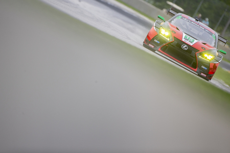 August 03, 2018 - Elkhart Lake, WI, USA:  The 3GT Racing Lexus RCF GT3 races through the turns at the Continental Tire Road Race Showcase at Road America in Elkhart Lake, WI.のeditorial素材