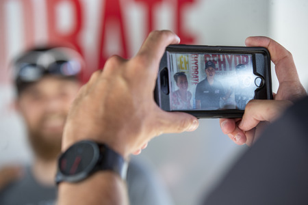 August 12, 2018 - Brooklyn, Michigan, USA: Trevor Bayne (6) meets and greets fans at the Rehydrate fan zoneのeditorial素材