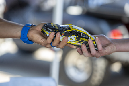 August 12, 2018 - Brooklyn, Michigan, USA: Trevor Bayne (6) meets and greets fans at the Rehydrate fan zoneのeditorial素材