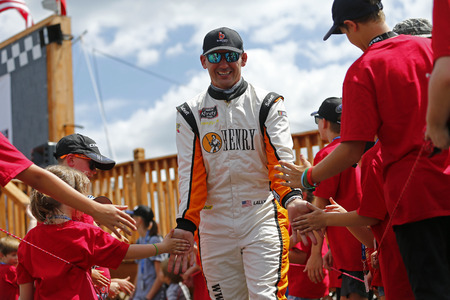 August 11, 2018 - Lexington, Ohio, USA: Andy Lally (90) gets introduced for the Rock N Roll Tequila 170 at Mid-Ohio Sports Car Course in Lexington, Ohio.のeditorial素材