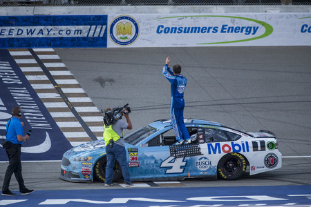 August 12, 2018 - Brooklyn, Michigan, USA: Kevin Harvick (4) wins the Consumers Energy 400 at Michigan International Speedway in Brooklyn, Michigan.のeditorial素材