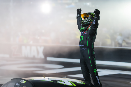 August 18, 2018 - Bristol, Tennessee, USA: Kurt Busch (41) celebrates his 6th victory  at the Food City 300 at Bristol Motor Speedway in Bristol, Tennessee.のeditorial素材