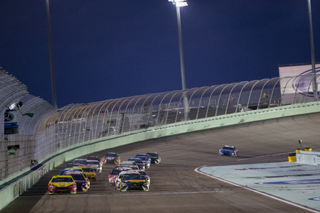 November 18, 2018 - Homestead, Florida, USA: Joey Logano (22) and Martin Truex, Jr (78) lead the field down the front stretch during the Ford 400 at Homestead-Miami Speedway in Homestead, Florida.のeditorial素材