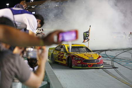 November 18, 2018 - Homestead, Florida, USA: Joey Logano (22) celebrates after winning the Monster Energy NASCAR Cup Series Championship after winning the Ford 400 at Homestead-Miami Speedway in Homestead, Florida.のeditorial素材