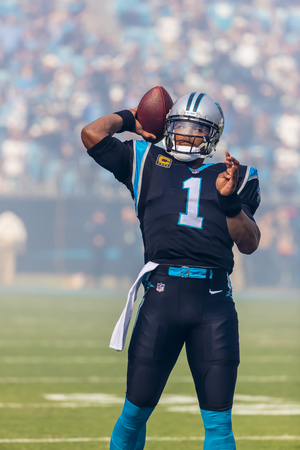 November 25, 2018 - Cam NEWTON (1) throws a pass as the Carolina Panthers play host to the visiting Seattle Seahawks at Bank Of America Stadium in Charlotte, NC.  The Panthers lose to the Seahawks, 30-27.  のeditorial素材