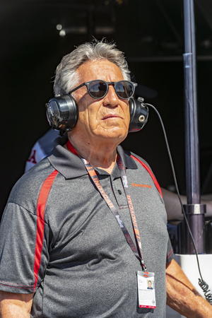 March 09, 2019 - St. Petersburg, Florida, USA: Team owner, Mario Andretti, watches a practice session for the Firestone Grand Prix of St. Petersburg at Temporary Waterfront Street Course in St. Petersburg Florida.のeditorial素材