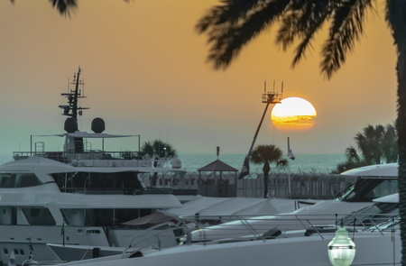 March 10, 2019 - St. Petersburg, Florida, USA: The sun rises over Temporary Waterfront Street Course as it plays host to the Firestone Grand Prix of St. Petersburg at in St. Petersburg, Florida.のeditorial素材