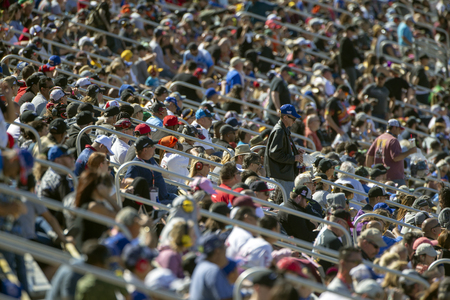 March 16, 2019 - Fontana, California, USA: Fans watch as drivers battle for position at the Production Alliance Group 300 at Auto Club Speedway in Fontana, California.のeditorial素材