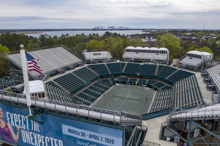 March 16, 2019 - Daniel Island, South Carolina, USA: Aerial views of the Volvo Car Open Stadium in Daniel Island, SC.のeditorial素材