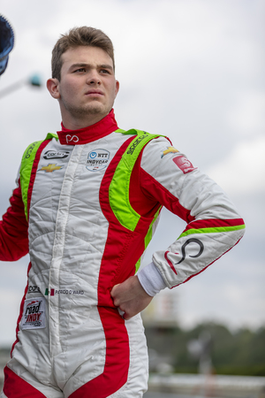 April 06, 2019 - Birmingham, Alabama, USA: PATRICIO O'WARD (R) (31) of Mexico prepares to qualify for the Honda Indy Grand Prix of Alabama at Barber Motorsports Park in Birmingham, Alabama.のeditorial素材