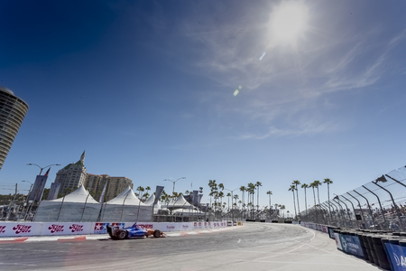 April 12, 2019 - Long Beach, California, USA: SCOTT DIXON (9) of New Zealand goes through the turns during practice for the Acura Grand Prix Of Long Beach at Streets of Long Beach in Long Beach, California.のeditorial素材