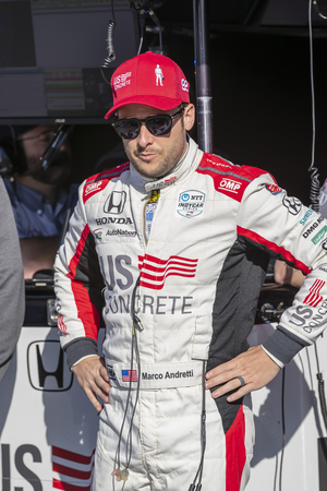 April 13, 2019 - Long Beach, California, USA: MARCO Andretti (98) of the United States prepares to qualify for the Acura Grand Prix Of Long Beach at Streets of Long Beach in Long Beach, California.のeditorial素材