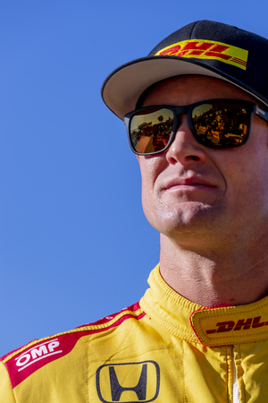 April 13, 2019 - Long Beach, California, USA: RYAN HUNTER-REAY (28) of the United States prepares to qualify for the Acura Grand Prix Of Long Beach at Streets of Long Beach in Long Beach, California.のeditorial素材