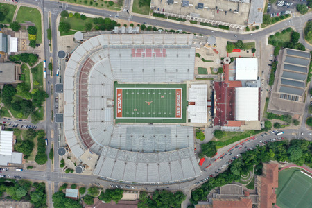April 29, 2019 - Austin, Texas, USA: Aerial Views of Darrell K RoyalâTexas Memorial Stadium located in Austin, Texas, on the campus of the University of Texas at Austin, has been home to the Longhorns football team since 1924.のeditorial素材