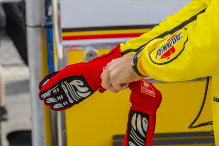 May 17, 2019 - Indianapolis, Indiana, USA: HELIO CASTRONEVES (3) of Brazil  prepares to practice for the Indianapolis 500 at Indianapolis Motor Speedway in Indianapolis, Indiana.のeditorial素材