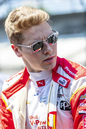 May 18, 2019 - Indianapolis, Indiana, USA: JOSEF NEWGARDEN (2) of the United States prepares to qualify for the Indianapolis 500 at Indianapolis Motor Speedway in Indianapolis, Indiana.のeditorial素材