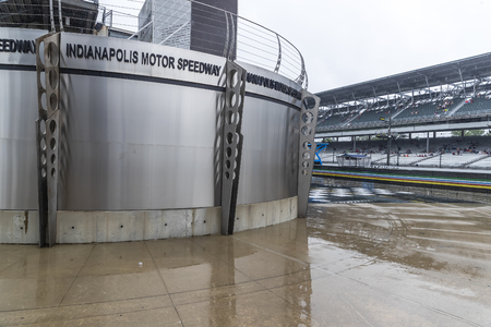 May 19, 2019 - Indianapolis, Indiana, USA: May 18, 2019; Indianapolis, IN, USA; Rain falls during a weather delay before the second day of qualifying for the 103rd Running of the Indianapolis 500 at Indianapolis Motor Speedway.のeditorial素材