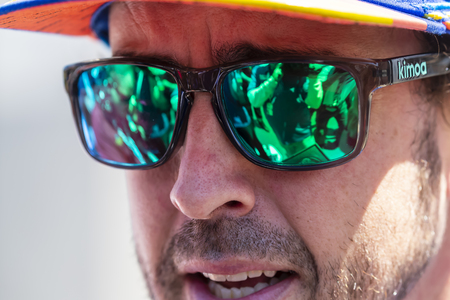 May 18, 2019 - Indianapolis, Indiana, USA: FERNANDO ALONSO (66) of Spain poses for photographs after qualifying for the Indianapolis 500 at Indianapolis Motor Speedway in Indianapolis, Indiana.のeditorial素材