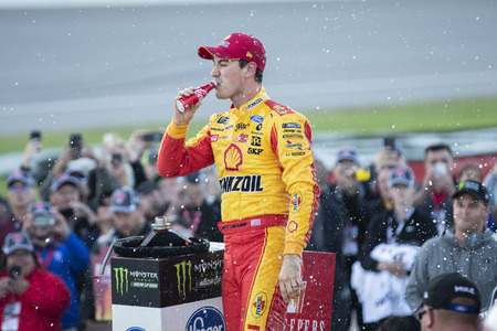 June 10, 2019 - Brooklyn, Michigan, USA: Joey Logano (22) wins the FireKeepers Casino 400 at Michigan International Speedway in Brooklyn, Michigan.のeditorial素材