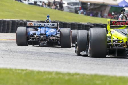 June 23, 2019 - Elkhart Lake, Wisconsin, USA: SCOTT DIXON (9) of New Zealand races through the turns during the  race for the REV Group Grand Prix at Road America in Elkhart Lake, Wisconsin.のeditorial素材