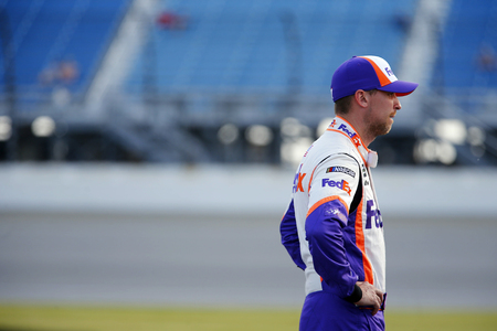 June 29, 2019 - Joliet, Illinois , USA: Denny Hamlin (11) gets ready to qualify for the Camping World 400 at Chicagoland Speedway in Joliet, Illinois .のeditorial素材