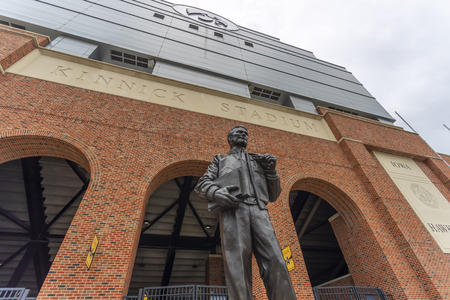 July 21, 2019 - Iowa City, Iowa, USA: Statue of Nile Clarke Kinnick Jr. who was a student and a college football player at the University of Iowa. He won the 1939 Heisman Trophy and died during while serving as a Naval Aviator in World War II.のeditorial素材