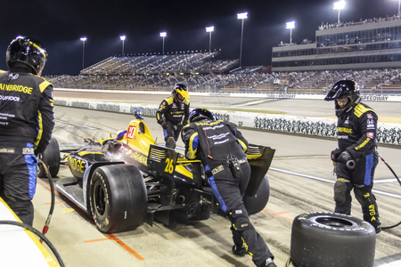 July 21, 2019 - Newton, Iowa, USA: ZACH VEACH (26) of the United States  brings his car in for service during the Iowa 300 at Iowa Speedway in Newton Iowa.のeditorial素材