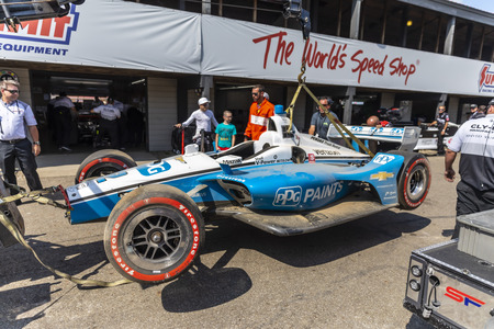 July 26, 2019 - Lexington, Ohio, USA: JOSEF NEWGARDEN (2) of the United States  crashes during a practice session  for the Honda Indy 200 at Mid Ohio at Mid-Ohio Sports Car Course in Lexington, Ohio.のeditorial素材