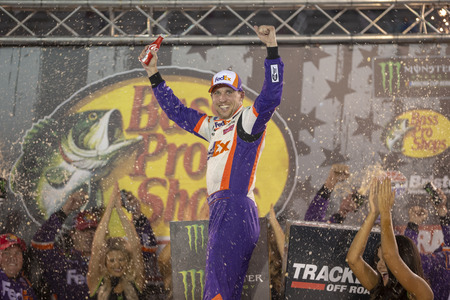 August 17, 2019 - Bristol, Tennessee, USA: Denny Hamlin (11) wins the Bass Pro Shops NRA Night Race...
