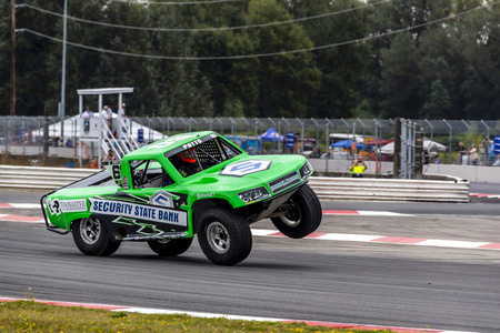 August 30, 2019 - Portland, Oregon, USA: The Super Stadium Truck Challenge teams take to the track to practice for the Grand Prix of Portland at Portland International Raceway in Portland Oregon.のeditorial素材