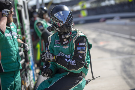 September 07, 2019 - Indianapolis, Indiana, USA: Justin Haley (11) and crew make a pit stop for the Indiana 250 at Indianapolis Motor Speedway in Indianapolis, Indiana.のeditorial素材