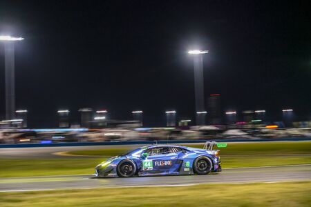 The GRT Magnus Lamborghini Huracan GT3 car  race through the night during the Rolex 24 At Daytona at...