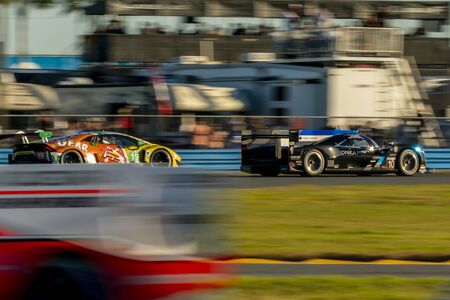 The Konica Minolta Cadillac DPI-V.R. car race for the Rolex 24 At Daytona at Daytona International Speedway in Daytona Beach, Florida.のeditorial素材