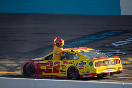 Joey Logano (22) wins the FanShield 500 at Phoenix Raceway in Avondale, Arizona.のeditorial素材