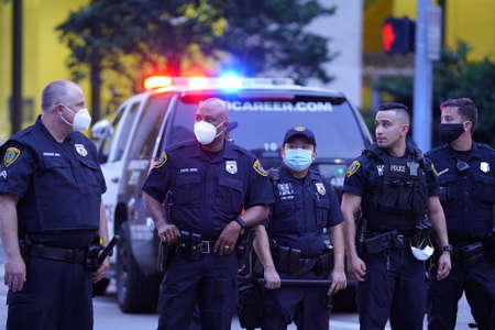 May 29, 2020 - Houston, Texas, USA: Police and spectators collide in downtown Houston, TX as rioters...