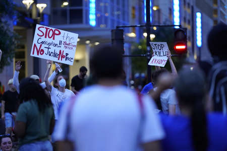 May 29, 2020 - Houston, Texas, USA: Police and spectators collide in downtown Houston, TX as rioters...