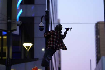 May 29, 2020 - Houston, Texas, USA: Police and spectators collide in downtown Houston, TX as rioters protest the beating and killing of George Floyd by Minneapolis police earlier in the week.のeditorial素材