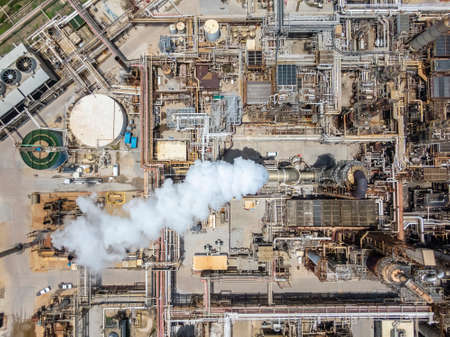 Aerial views of an oil refinery on the Texas Gulf Coastのeditorial素材