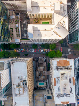 June 14, 2020 - Charlotte, North Carolina, USA: In protest to the ongoing racial riots, Black Lives Matter is painted on the ground on Tryon Street in Charlotte, NC.のeditorial素材